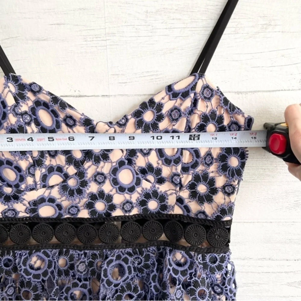 Just Me Lavender and Black Overlay Floral Lace Ruffle Dress - Picture 15 of 17